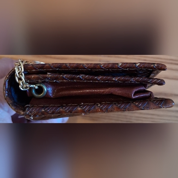 Vintage Brahmin Brown Woven Leather Multi Area Casual Keychain Wallet Purse Bag - Picture 8 of 12